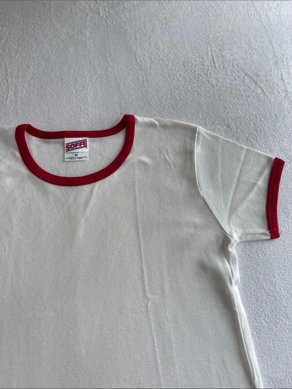 Boys Soffe White Red Ringer Tee Short Sleeve Cotton Size M Vintage Inspired - Picture 2 of 4